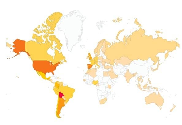 Mapa de visitas a vivirENbolivia.net en 2013